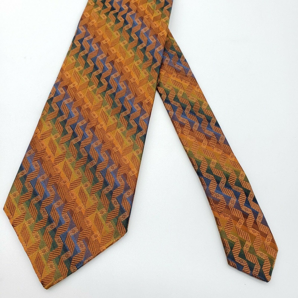 Holley's Abstract Design Multicolor Orange Blue 100% Seta Silk Neck Tie Quality